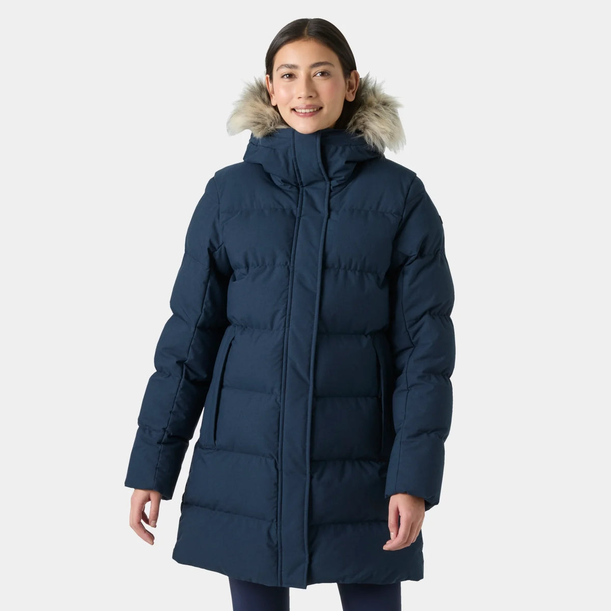 Helly Hansen | Elegant Lång Vinter Dunjacka Dam Med Fuskpäls Huva
