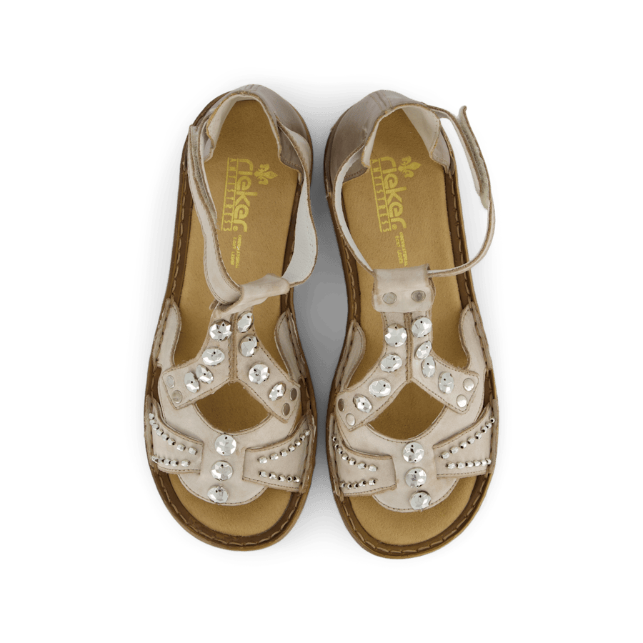 60816-64 Grey Sandal with Jewelry Accents and Velcro Closure