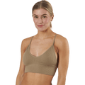 Vicky Rib Seamless V-neck Top — Beige