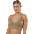 Vicky Rib Seamless V-neck Top — Beige