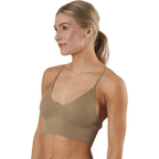 Vicky Rib Seamless V-neck Top — Beige