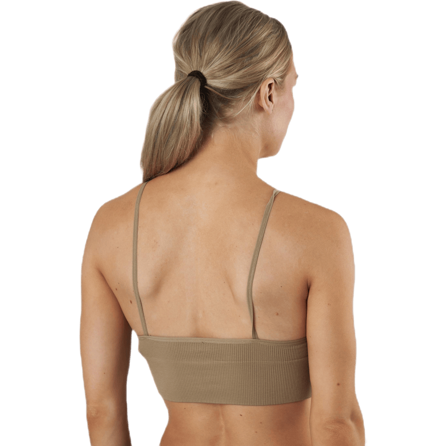 Vicky Rib Seamless V-neck Top — Beige