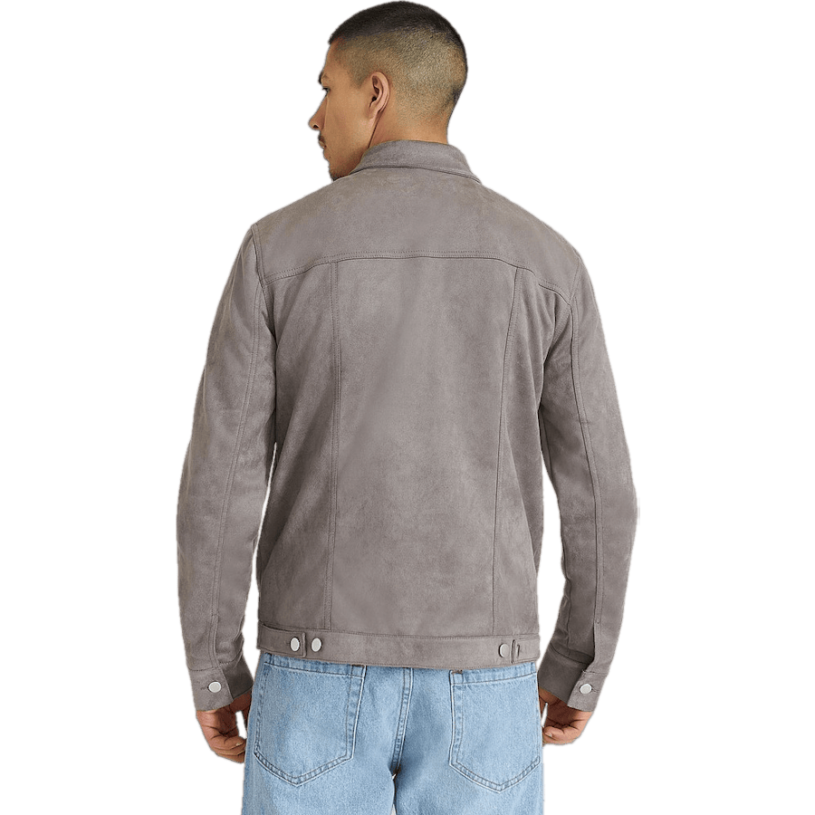 Fake Suede Trucker Jacket — Grey