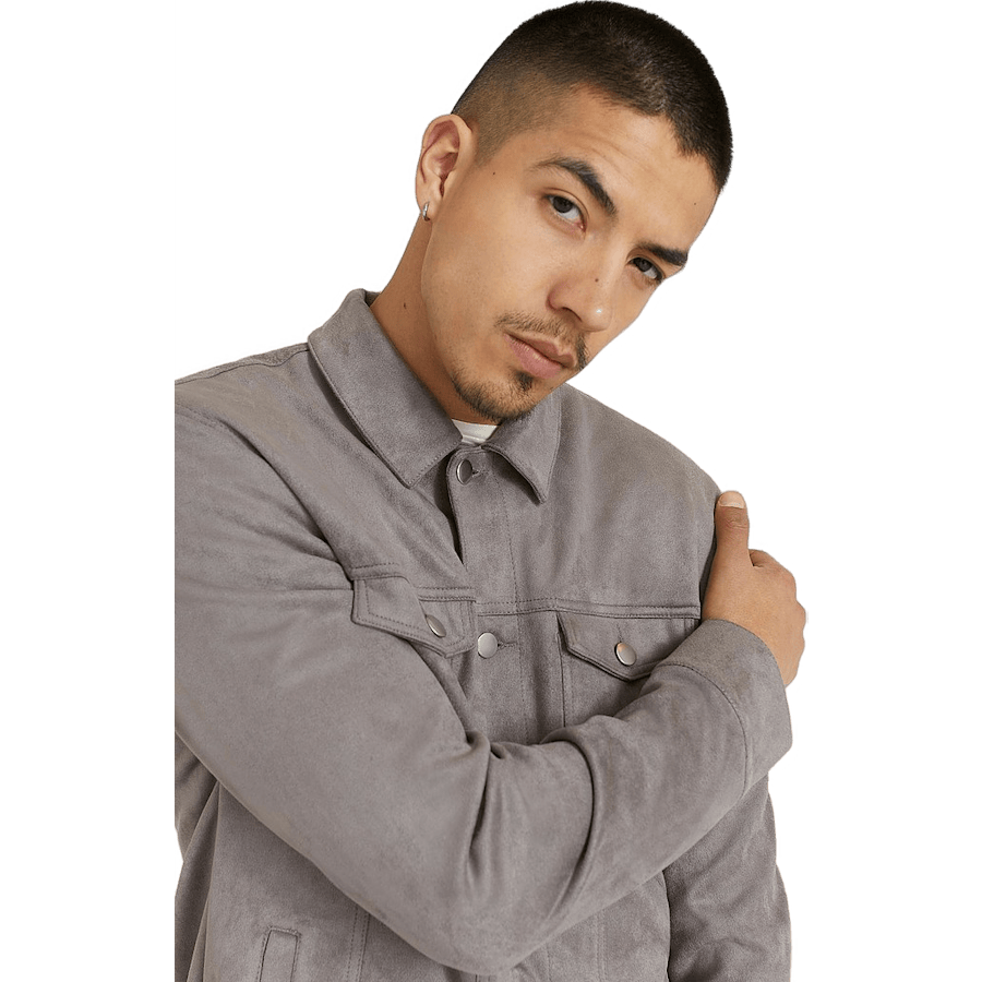 Fake Suede Trucker Jacket — Grey