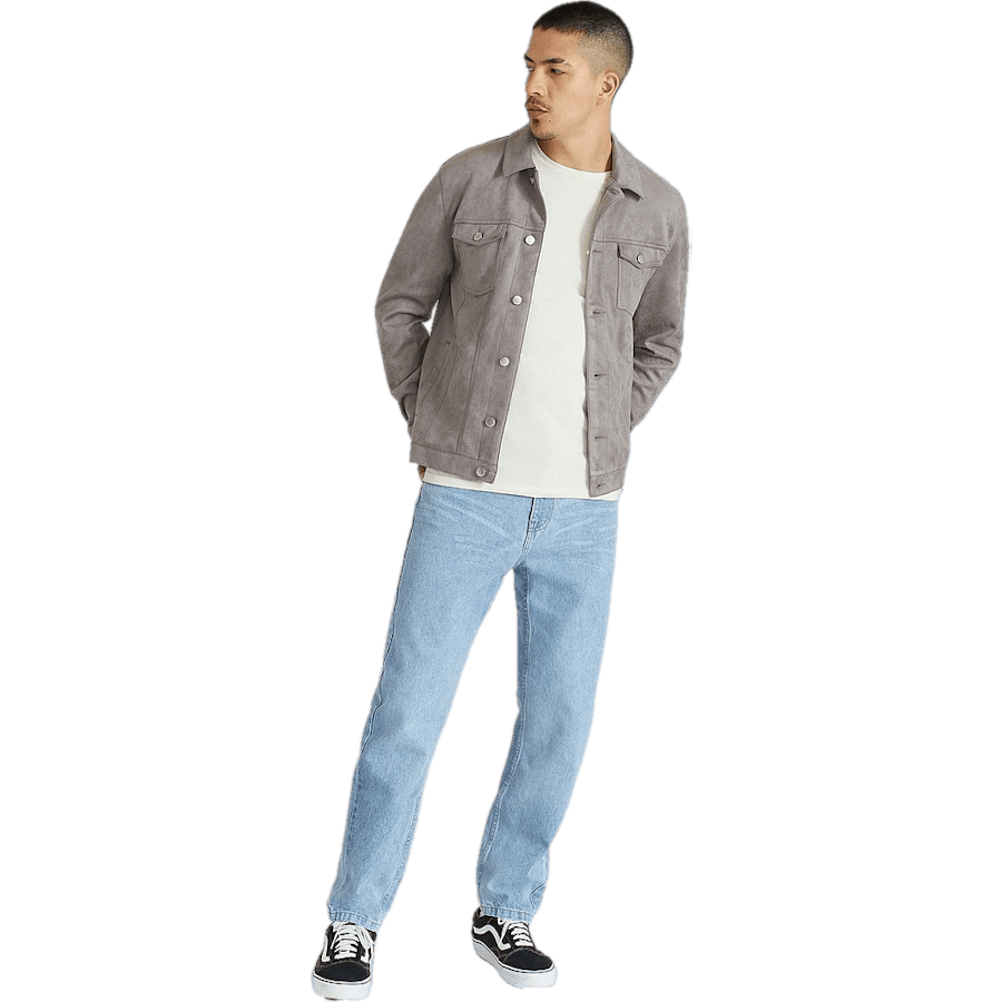 Fake Suede Trucker Jacket — Grey