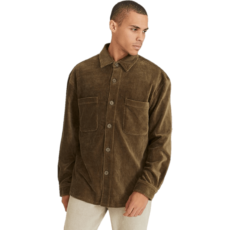 Relaxed Soft Cord Overshirt Khaki