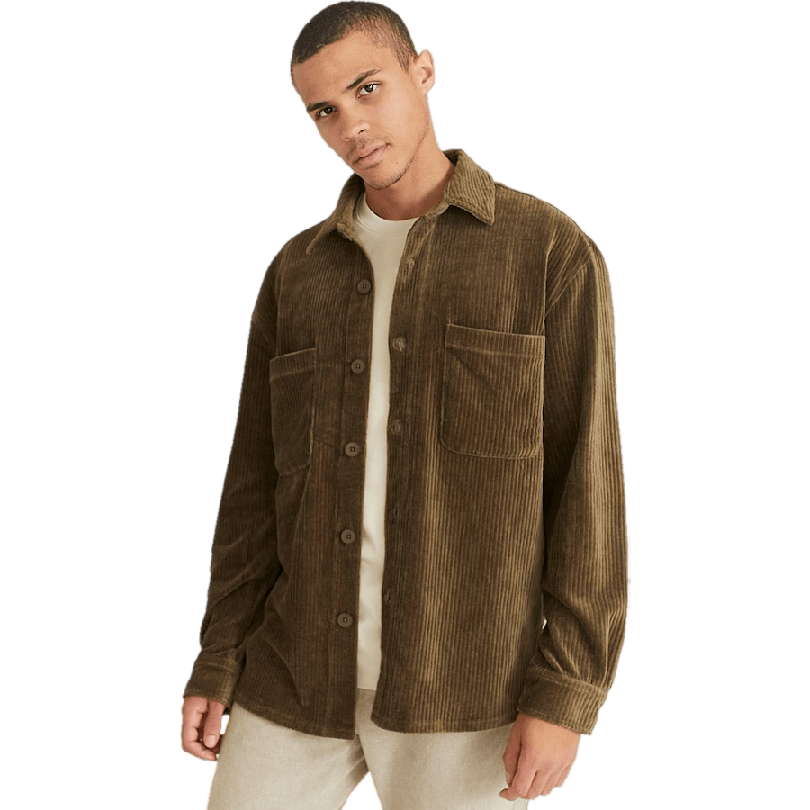 Relaxed Soft Cord Overshirt Khaki
