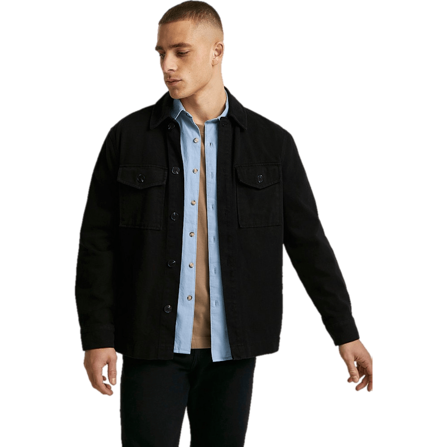 Relaxed Twill Overshirt — Black