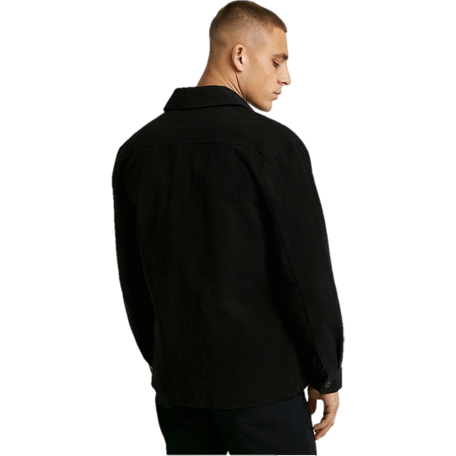 Relaxed Twill Overshirt — Black