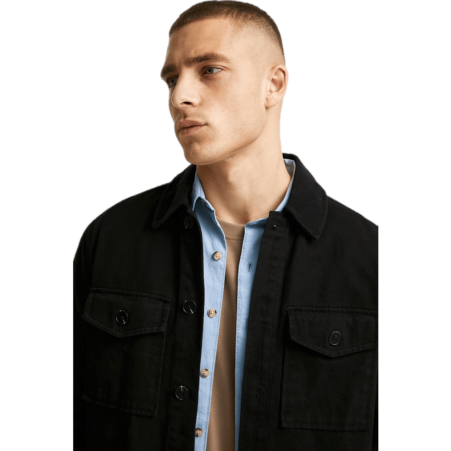 Relaxed Twill Overshirt — Black